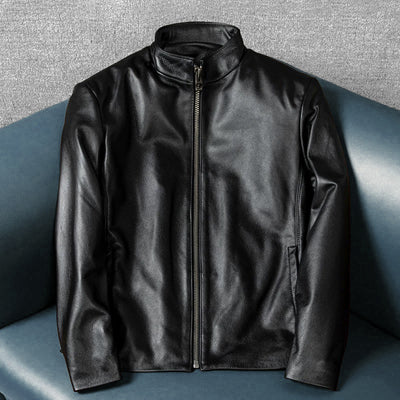 Motorcycle Casual Slim Fit Genuine Leather Jacket