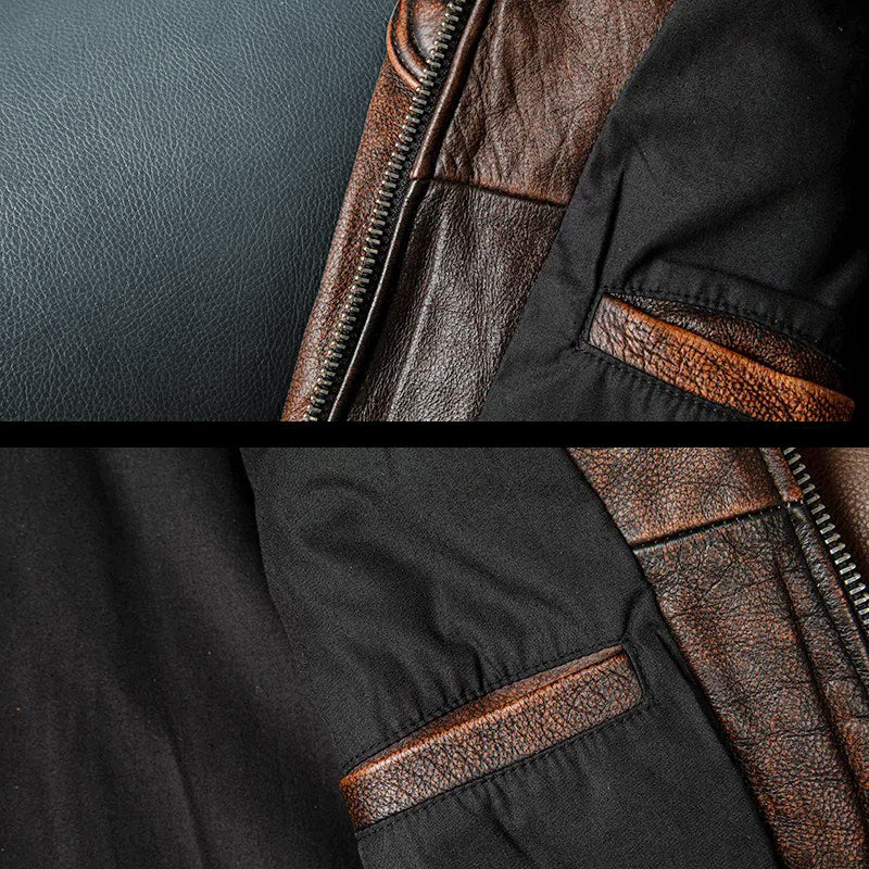 Lässige schwarze Motorrad-Lederjacke