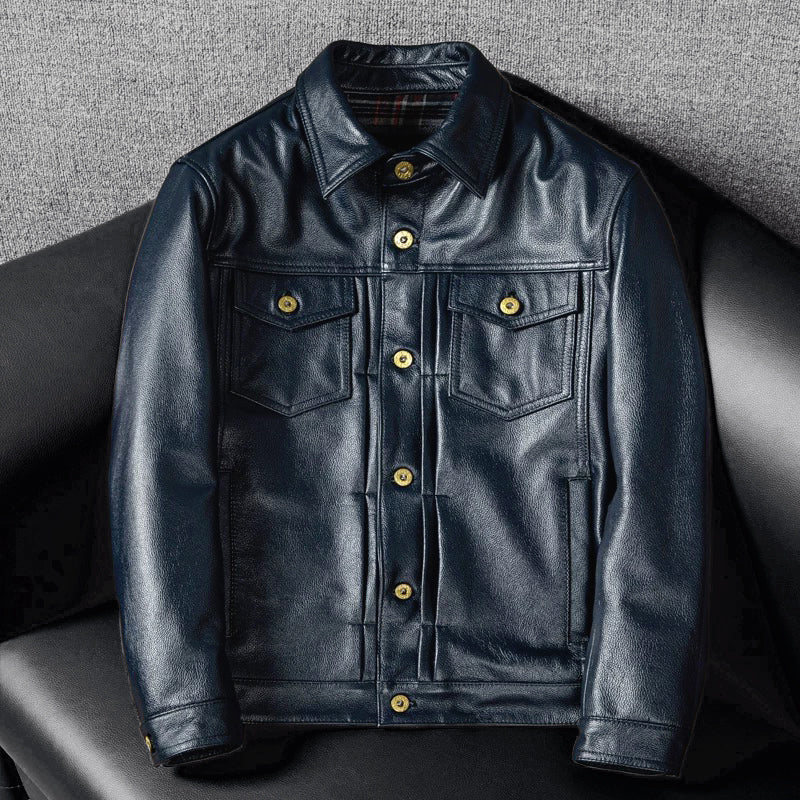 Lässige schwarze Motorrad-Lederjacke