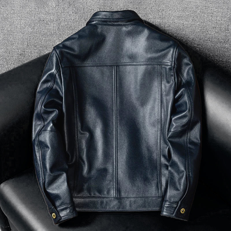 Lässige schwarze Motorrad-Lederjacke