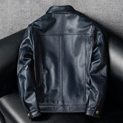 Lässige schwarze Motorrad-Lederjacke