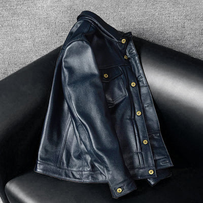 Lässige schwarze Motorrad-Lederjacke
