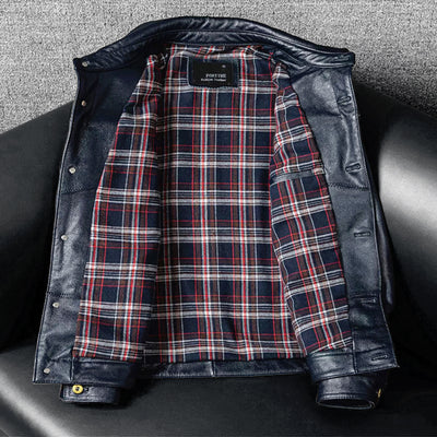 Lässige schwarze Motorrad-Lederjacke