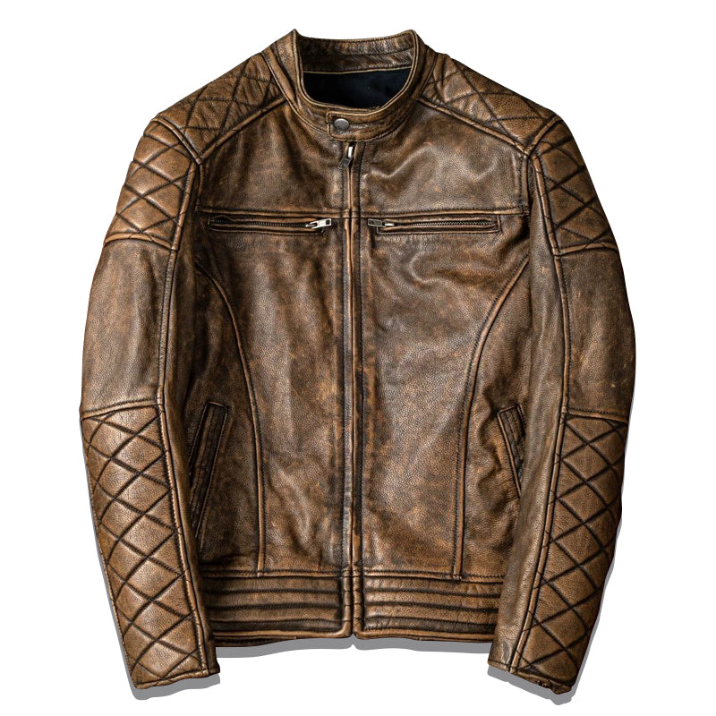 Heavy Brown Motorcycle Genuine Leather Jacket