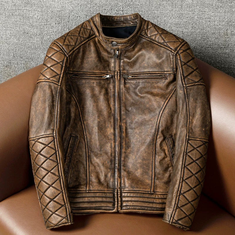 Heavy Brown Motorcycle Genuine Leather Jacket