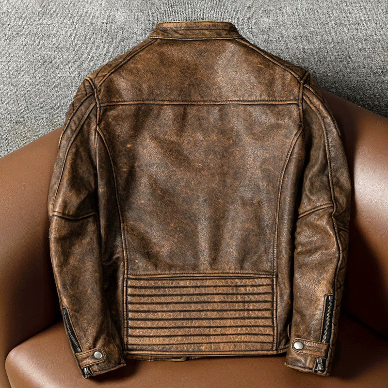 Heavy Brown Motorcycle Genuine Leather Jacket