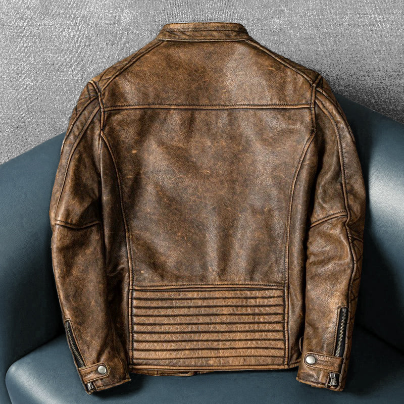 Retro Brown Motorcycle Genuine Leather Jacket