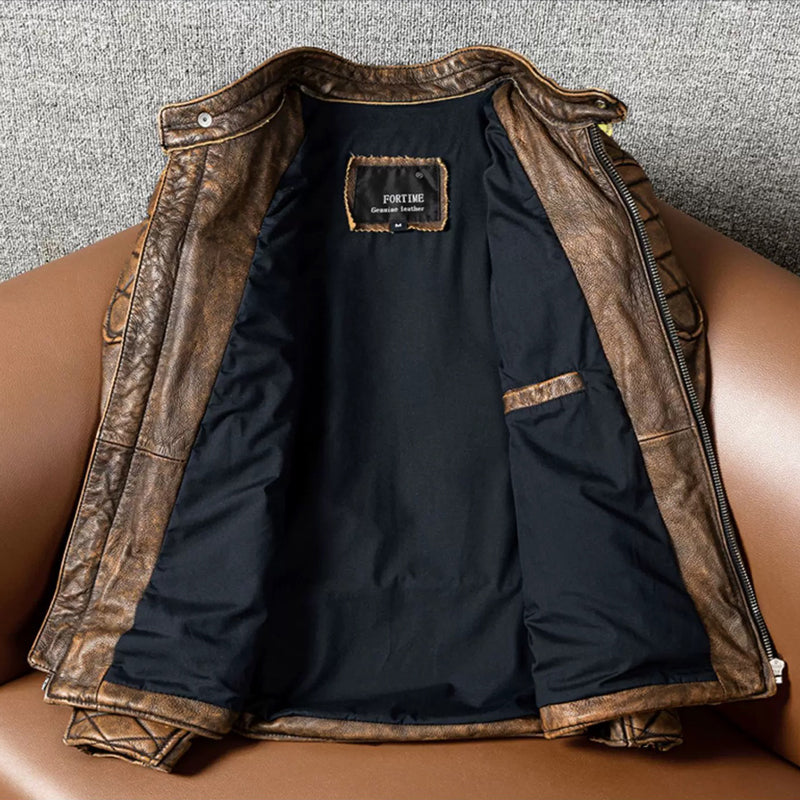 Heavy Brown Motorcycle Genuine Leather Jacket