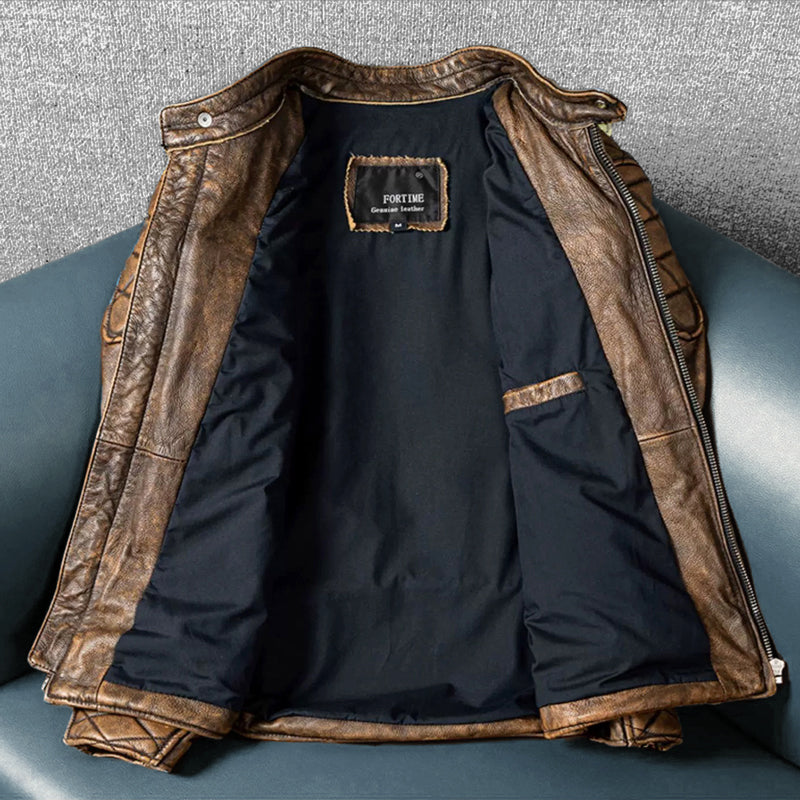Retro Brown Motorcycle Genuine Leather Jacket