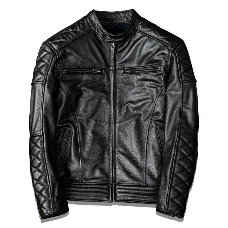 Lässige schwarze Motorrad-Lederjacke