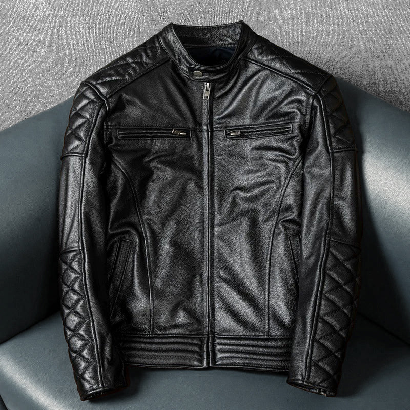 Lässige schwarze Motorrad-Lederjacke