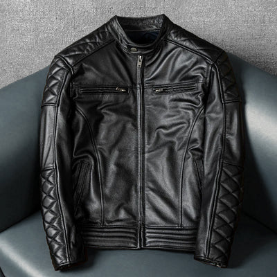 Lässige schwarze Motorrad-Lederjacke