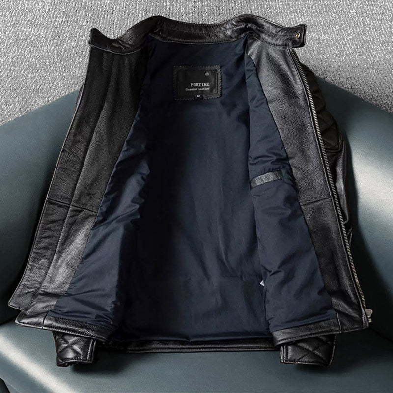 Lässige schwarze Motorrad-Lederjacke