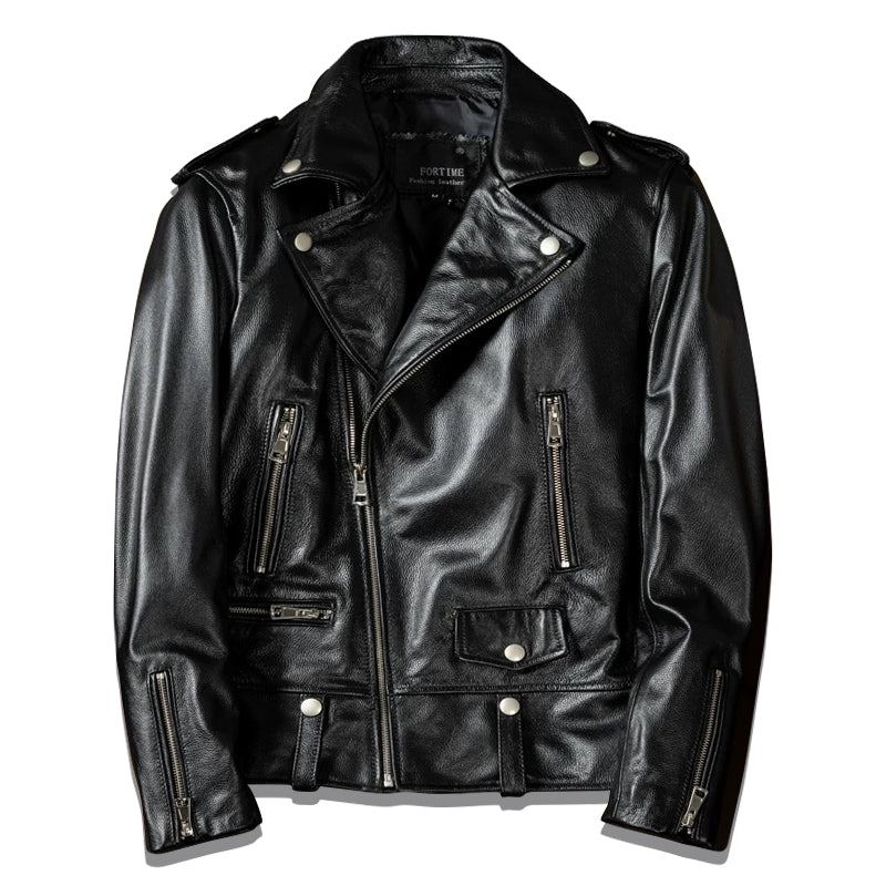 Large Lapel Elegant Style Genuine Leather Jacket