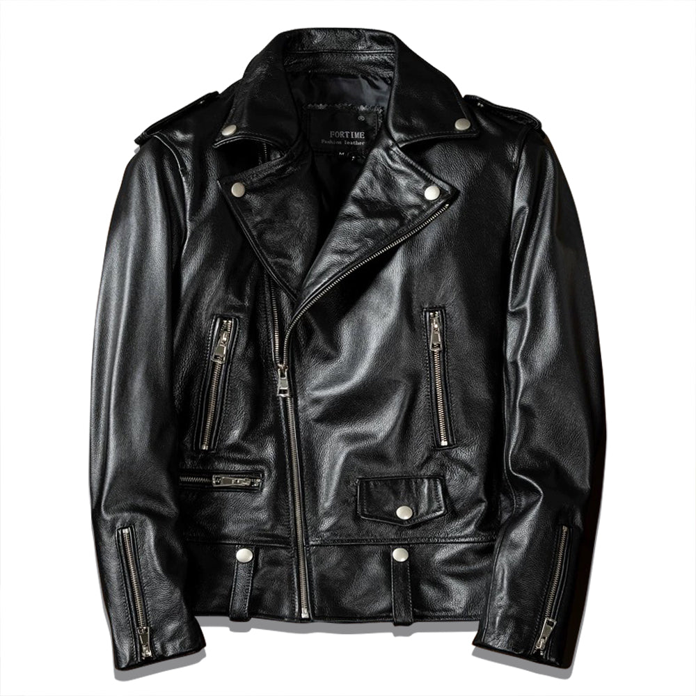 Lässige schwarze Motorrad-Lederjacke