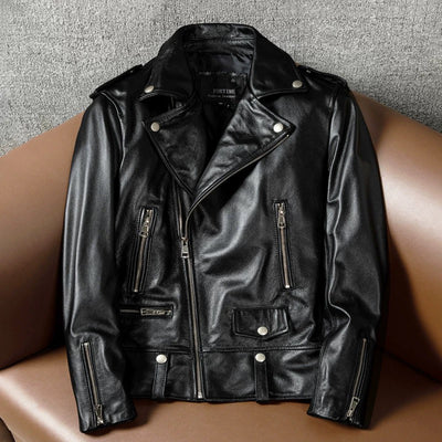 Large Lapel Elegant Style Genuine Leather Jacket