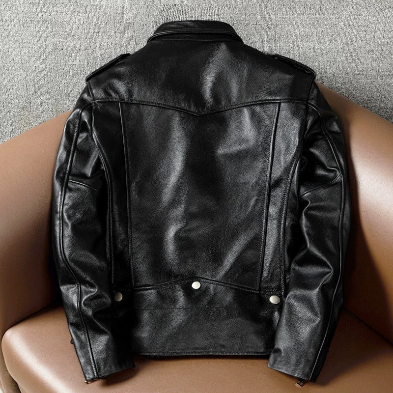 Large Lapel Elegant Style Genuine Leather Jacket