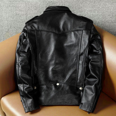 Lässige schwarze Motorrad-Lederjacke