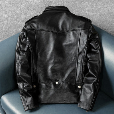 Large Lapel Motorcycle Genuine Leather Jacket