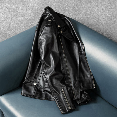 Large Lapel Motorcycle Genuine Leather Jacket