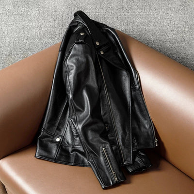 Large Lapel Elegant Style Genuine Leather Jacket