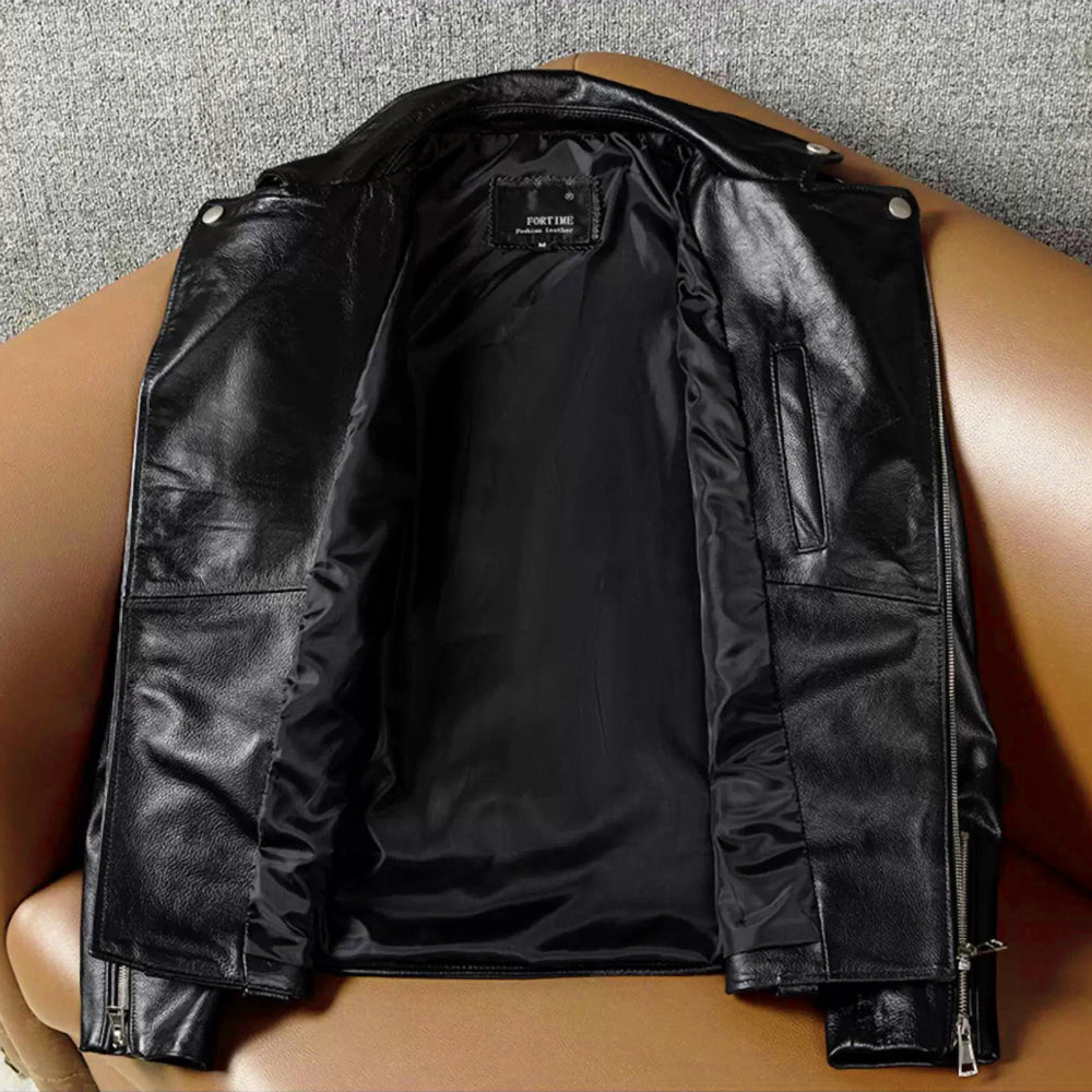Lässige schwarze Motorrad-Lederjacke