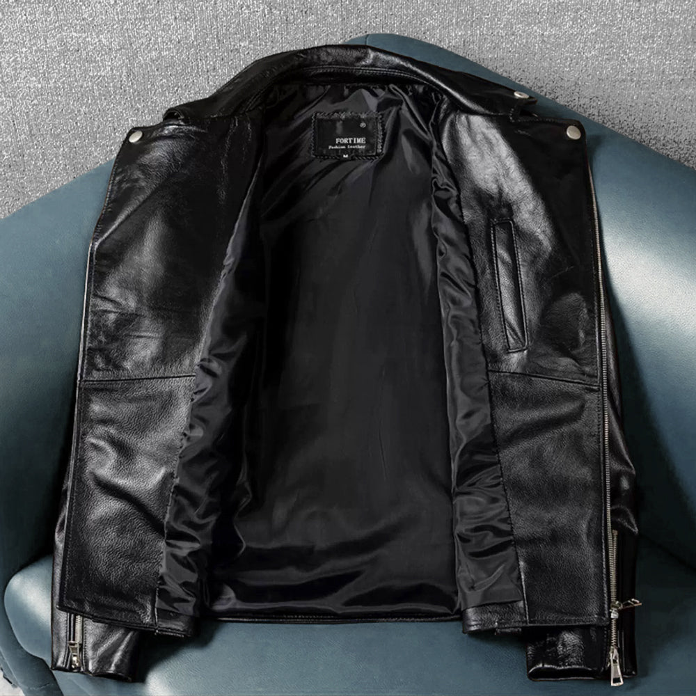 Large Lapel Motorcycle Genuine Leather Jacket