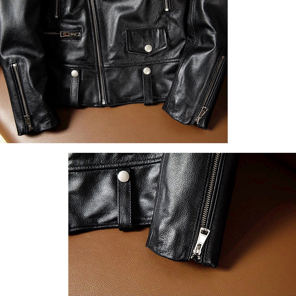Lässige schwarze Motorrad-Lederjacke