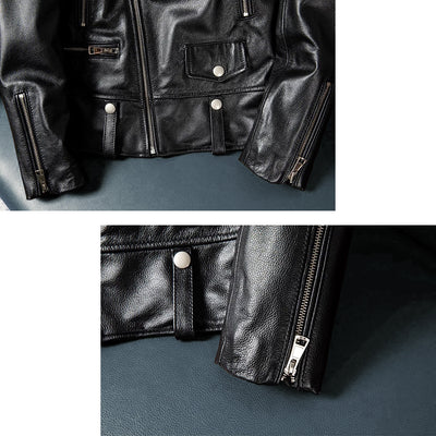 Large Lapel Motorcycle Genuine Leather Jacket