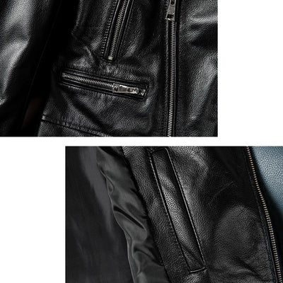 Large Lapel Motorcycle Genuine Leather Jacket
