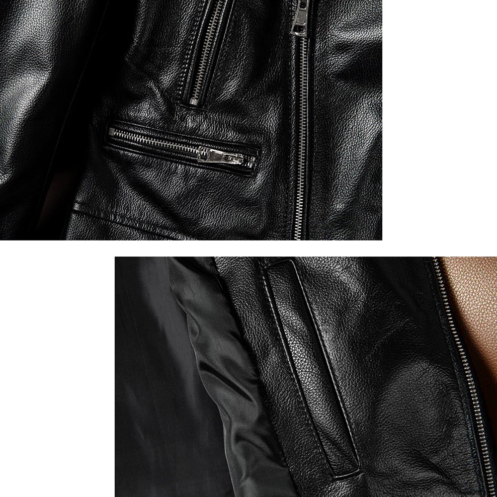 Lässige schwarze Motorrad-Lederjacke