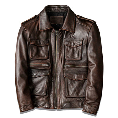 Retro M65 Lapel Workwear Motorcycle Leather Jacket