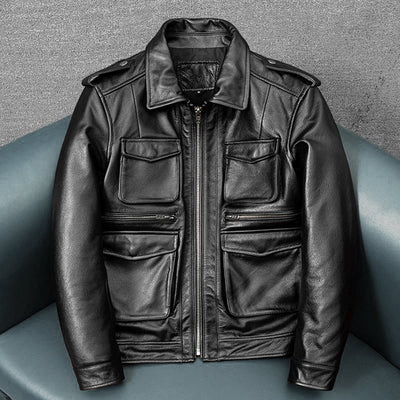 Lässige schwarze Motorrad-Lederjacke