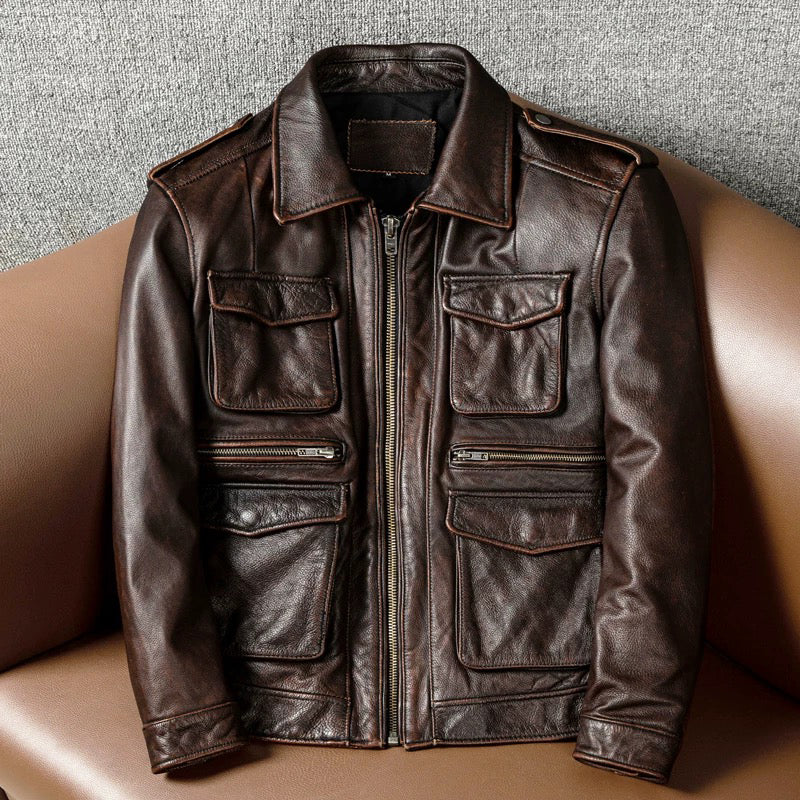 Retro M65 Lapel Workwear Motorcycle Leather Jacket