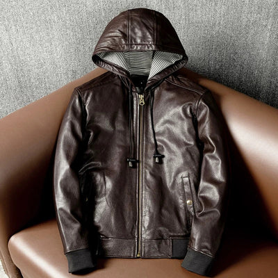 Hooded Casual Versatile Motorcycle Leather Jacket