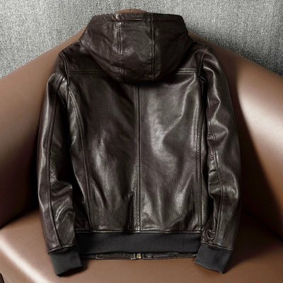 Hooded Casual Versatile Motorcycle Leather Jacket