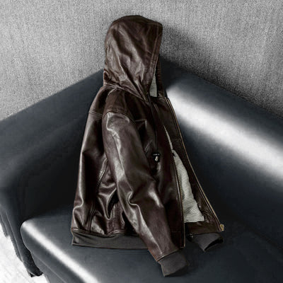 Lässige schwarze Motorrad-Lederjacke