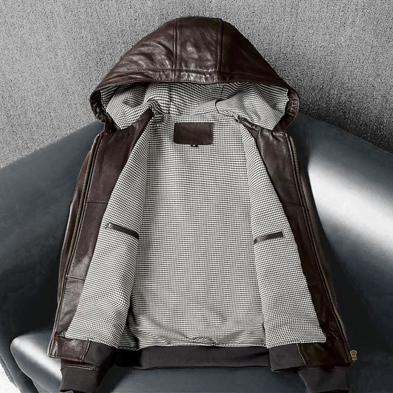 Lässige schwarze Motorrad-Lederjacke