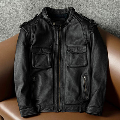 Top Layer Cowhide Retro Motorcycle Leather Jacket