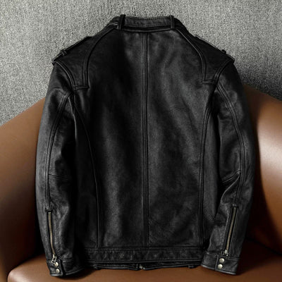 Top Layer Cowhide Retro Motorcycle Leather Jacket