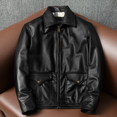 Motorcycle Slim Fit Tapered Pockets Leather Jacket