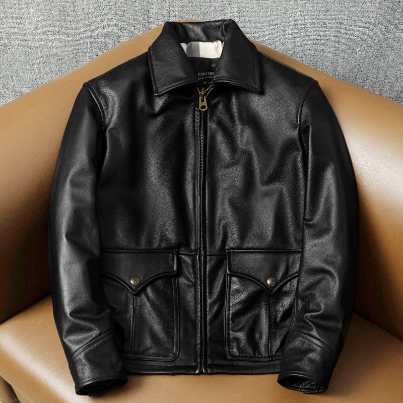 Lässige schwarze Motorrad-Lederjacke