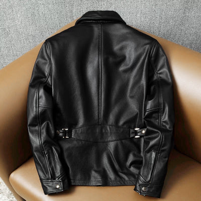 Lässige schwarze Motorrad-Lederjacke