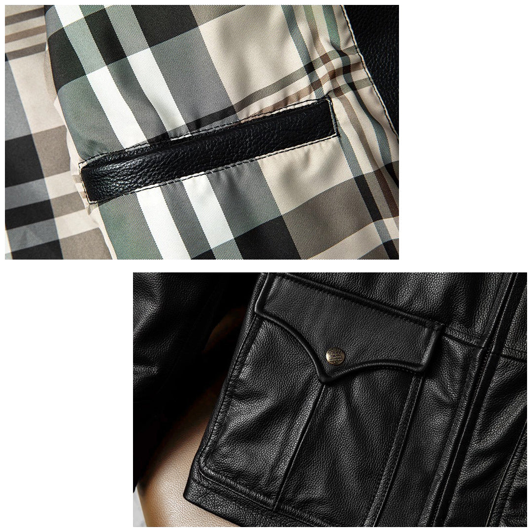 Lässige schwarze Motorrad-Lederjacke