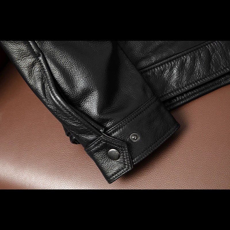 Large Size Cowhide Motorcycle Leather Jacket