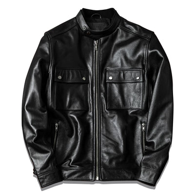 Large Size Cowhide Motorcycle Leather Jacket