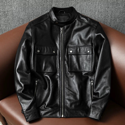 Large Size Cowhide Motorcycle Leather Jacket