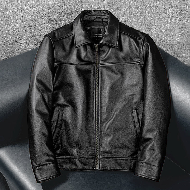 Lässige schwarze Motorrad-Lederjacke