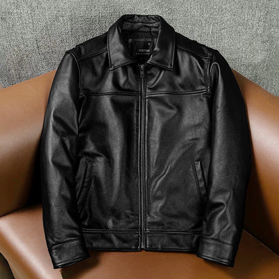 Lässige schwarze Motorrad-Lederjacke