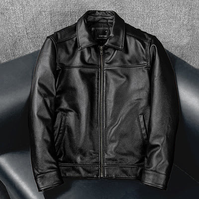 Lässige schwarze Motorrad-Lederjacke